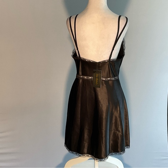 Sexy Shop Michella Small Black Satin Slip Dress Lace Slit Accents Elastic Straps - Picture 15 of 16